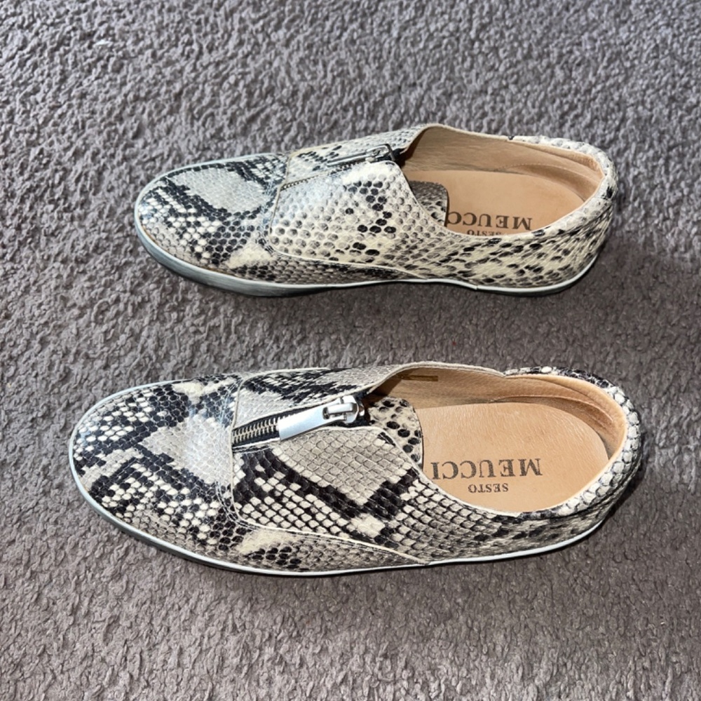 Sesto Meucci Leather Python Print Casual Flat Zipper Shoes